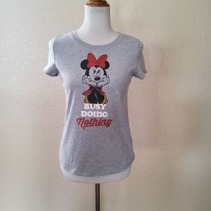 Disney Minnie Mouse Busy Doing Nothing Girl's Graphic Tee Shirt XL Gray New